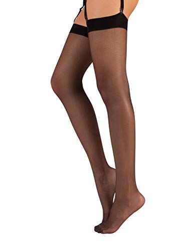 CALZITALY Medias para Liguero, Pantys Transparerentes de Mujer | S, M, L, XL, 2XL, 3XL, 4XL | Negro, Natural | 15 DEN | Made in Italy (S, Negro)