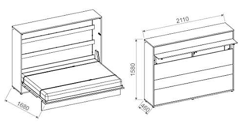 Cama plegable Bed Concept horizontal, 140 x 200 cm, color blanco lacado