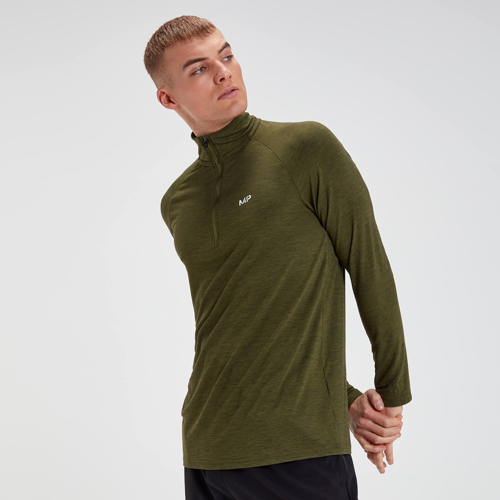 Camiseta con Cremallera 1/4 Performance - Verde Militar/Negro - L