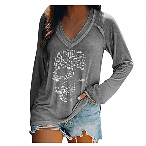 Camiseta De Mujer Tops De Talla Grande De Manga Larga con Cuello En V Camisas Estampadas En 3D Blusa Suelta De Moda De OtoñO