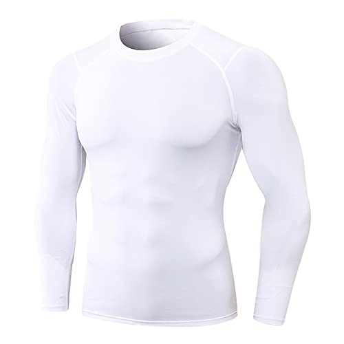 Camiseta Hombre Elástica Transpirable De Secado Rápido Gimnasio Hombre Cuello Redondo Manga Larga Primavera Y Otoño Deportes Al Aire Libre Camisa Correr Camisa Muscular Hombre F-White M