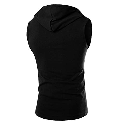 Camiseta Hombre Transpirable Ajustado Hombre Camisetas Sin Mangas Verano Básica Botón Placket Tank Top Moderna Moda Gimnasio Tendencia Sudadera Hombre Capucha T-Shirt B-Black XXL