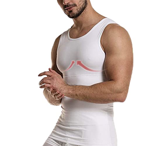 Camiseta Reductora Hombre Compresión, Camisetas Interiores Tirantes, Fajas Moldeadora Adelgazantes - Alta Elasticidad para Comprimir Pecho Abdomen y Cintura (Blanco, L)