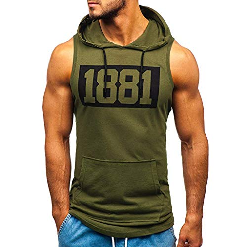 Camisetas de Tirantes Hombre, Verano Moda Hombre Diario Deporte Gym Camiseta sin Mangas con Capucha Fitness Impresión Tops Slim Fit Casual T-Shirt Camisas Camiseta vpass