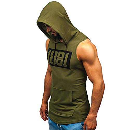 Camisetas de Tirantes Hombre, Verano Moda Hombre Diario Deporte Gym Camiseta sin Mangas con Capucha Fitness Impresión Tops Slim Fit Casual T-Shirt Camisas Camiseta vpass