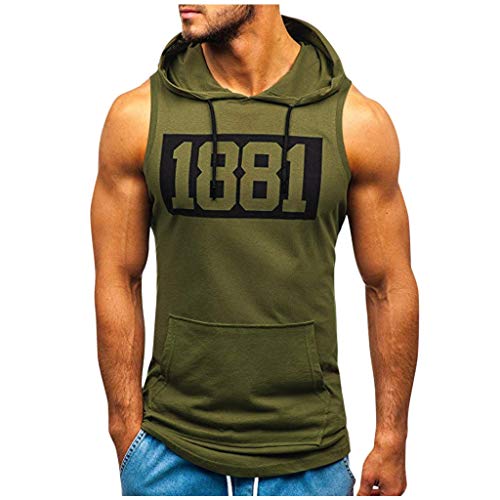 Camisetas de Tirantes Hombre, Verano Moda Hombre Diario Deporte Gym Camiseta sin Mangas con Capucha Fitness Impresión Tops Slim Fit Casual T-Shirt Camisas Camiseta vpass