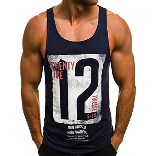 Camisetas de Tirantes Hombre,Verano Moda Hombre Diario Casual Deporte Gym Camiseta sin Mangas Original Impresión de Letras Chandal Hombre Top Chaleco T-Shirt Camisas Camiseta básica tee vpass