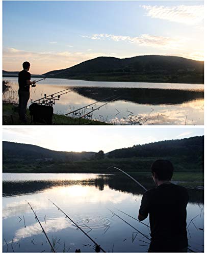 Caña de pescar de carpa Caña de spinning telescópica de fibra de carbono 3.25 lb de potencia 80-200g Poste duro de 11 '12', carrete de pesca de material de nylon, abrazadera de acero inoxidable,3.6m