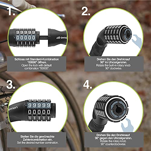 Candado Bicicleta con Código de Número y Cadena de Acero | Cerradura Seguridad Cable 5 dígitos combinacion amarre antirrobo | bici moto biciclo scooter fuerte largo adulto ninos valla puerta puerta