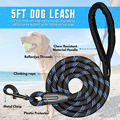 Candure Correa Perro con Mango Acolchado Suave y Nylon Sólido/Larga Reflectante Cuerda 5 ft Correas Perros Grande, Medianos y Pequeño - Adecuado para Adiestramiento,Correr y Senderismo (Negro)