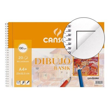 Canson Dibujo Basik Recuadro, Álbum Espiral Microperforado, A4+ (23x32,5 cm) 20 Hojas 130g