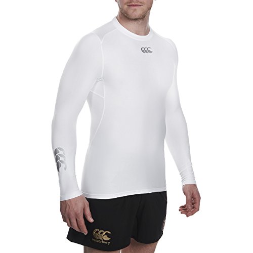 Canterbury Thermoreg Base Layer Top de Manga Larga, Uomo, Blanco, L