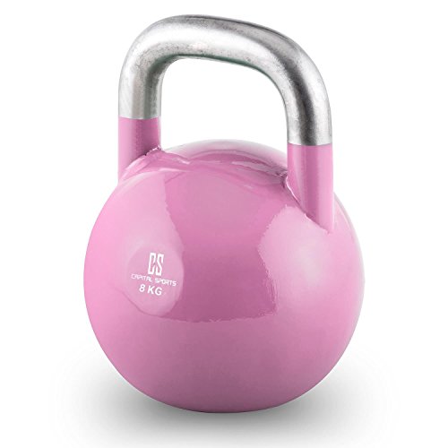 Capital Sports Compket - Pesa Rusa, Kettlebell Regulable con Bola de Acero, Pesas Rusas Ajustables con Mango Suave, Base alisada, para Uso al Aire Libre, Indicador de Kilos, Peso 8 Kg, Rosa