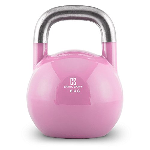 Capital Sports Compket - Pesa Rusa, Kettlebell Regulable con Bola de Acero, Pesas Rusas Ajustables con Mango Suave, Base alisada, para Uso al Aire Libre, Indicador de Kilos, Peso 8 Kg, Rosa