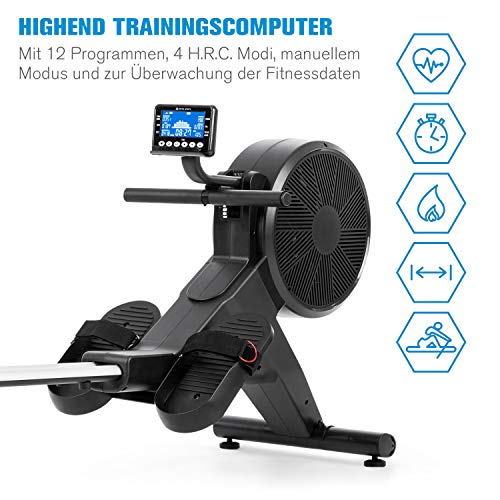 CAPITAL SPORTS Stream M2 Máquina de Remo, Resistencia combinada Aire-imán, Entrenamiento Altamente eficiente, Resistencia magnética de 16 Pasos, Doble trayectoria de Deslizamiento de Aluminio, Negro