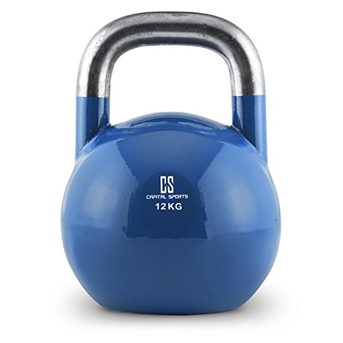 CapitalSports Compket - Pesa Rusa, Kettlebell Regulable con Bola de Acero, Pesas Rusas Ajustables con Mango Suave, Base alisada, para Uso al Aire Libre, Indicador de Kilos, Peso 12 Kg, Azul