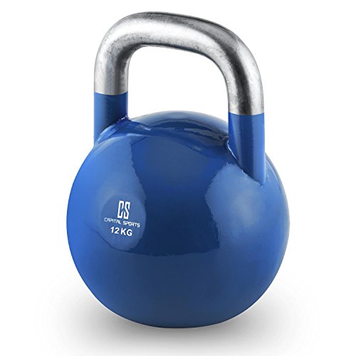 CapitalSports Compket - Pesa Rusa, Kettlebell Regulable con Bola de Acero, Pesas Rusas Ajustables con Mango Suave, Base alisada, para Uso al Aire Libre, Indicador de Kilos, Peso 12 Kg, Azul