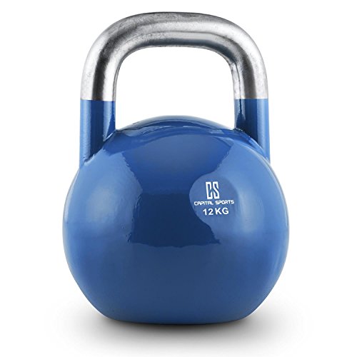 CapitalSports Compket - Pesa Rusa, Kettlebell Regulable con Bola de Acero, Pesas Rusas Ajustables con Mango Suave, Base alisada, para Uso al Aire Libre, Indicador de Kilos, Peso 12 Kg, Azul