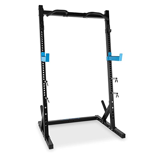 CapitalSports Racktor - Jaula musculacion, Power Rack con 35 Alturas, Dominadas Torre con 2 Ganchos en J, Brazos de Seguridad, Barra dominadas, 4 Soportes para Discos de hasta 31mm, Negro