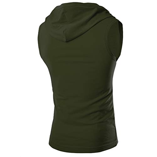 Capucha Shirt Hombre Sin Mangas Transpirable Ajustada Hombre Shirt Básica Verano con Botonescamiseta Sin Mangas Personalidad Moderna Tendencia De Gimnasio Hombre Top Sin Mangas F-Green M