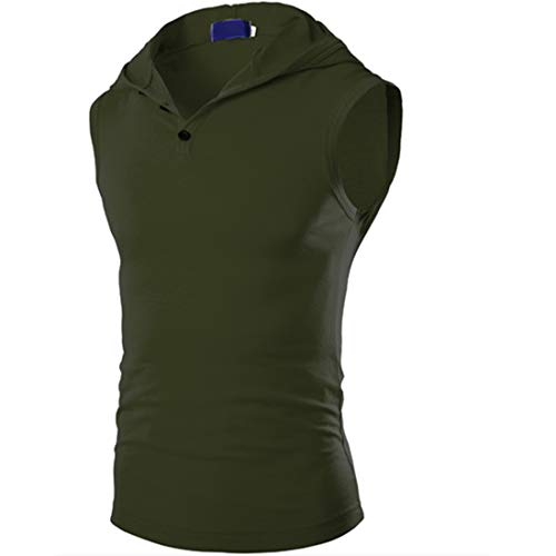 Capucha Shirt Hombre Sin Mangas Transpirable Ajustada Hombre Shirt Básica Verano con Botonescamiseta Sin Mangas Personalidad Moderna Tendencia De Gimnasio Hombre Top Sin Mangas F-Green M