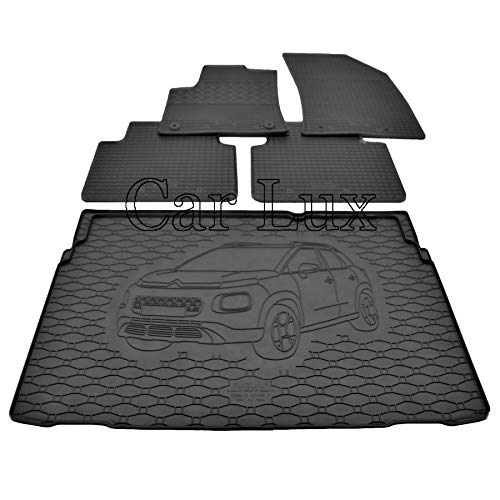 Car Lux DUO05647 - Kit Conjunto Alfombra Protector Maletero y Alfombrillas de Goma a Medida para C3 Aircross Desde 2017-