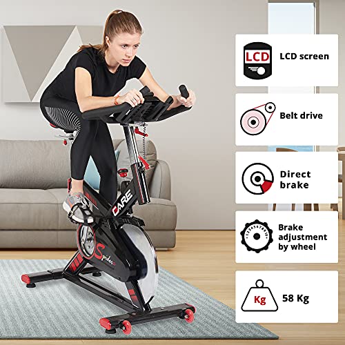 CARE FITNESS - Bicicleta electrónica Spider - Bicicleta estática de spinning - Peso de inercia de 24 kg - Posición parecida a una bicicleta real