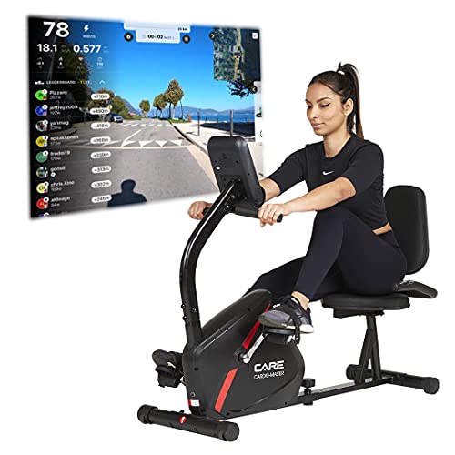 CARE FITNESS - Bicicleta estática Cardio Master - Bicicleta conectada - Función de máquina de remo - Frenado magnético - Peso de inercia de 7 kg - Compatible con la aplicación Kinomap, de color negro