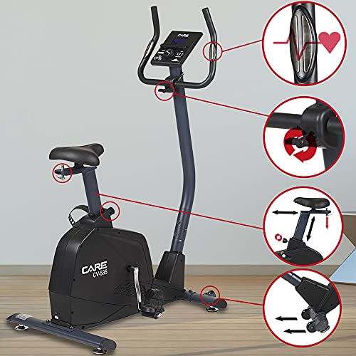 CARE FITNESS - Bicicleta estática Challenger - Con 24 programas - Pantalla LCD - Cuadro bajo - Frenado aerodinámico - Bicicleta de interior para hacer ejercicio en casa