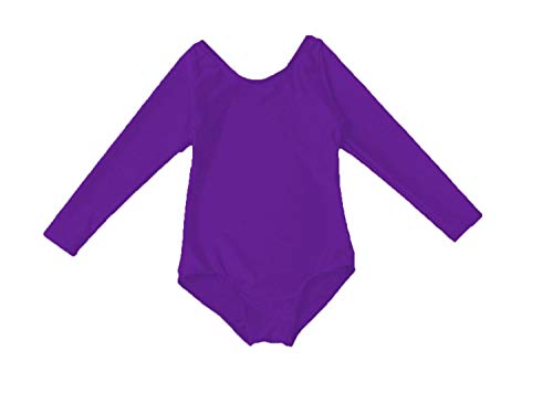 Carnavalife Maillot Ballet Danza Niña de Manga Larga y Cuello Redondo (Morado, 7-9 años)