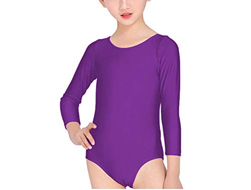 Carnavalife Maillot Ballet Danza Niña de Manga Larga y Cuello Redondo (Morado, 7-9 años)