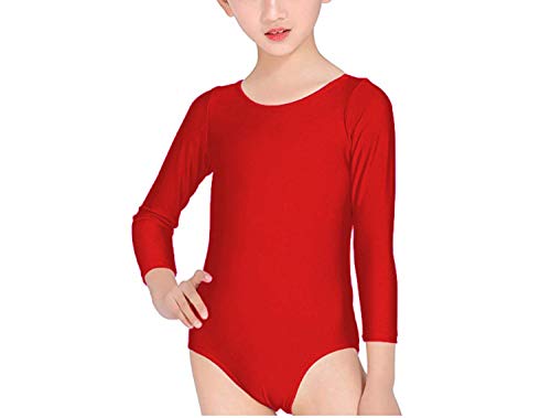 Carnavalife Maillot Ballet Danza Niña de Manga Larga y Cuello Redondo (Rojo, 1-3 años)