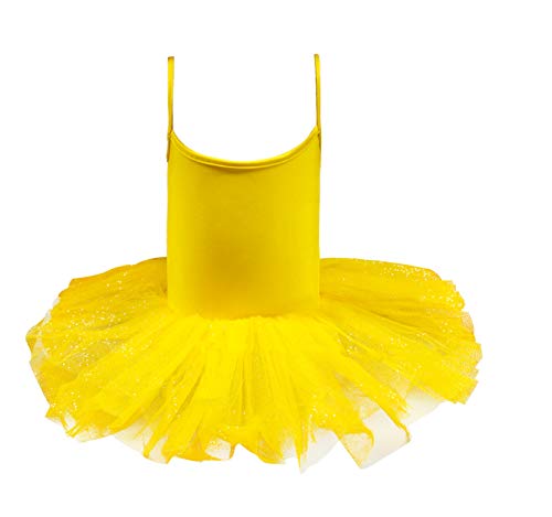 Carnavalife Maillot de Ballet Danza Mujer Elástica con Falda Tutu de Tirantes Finos (Amarillo, S)