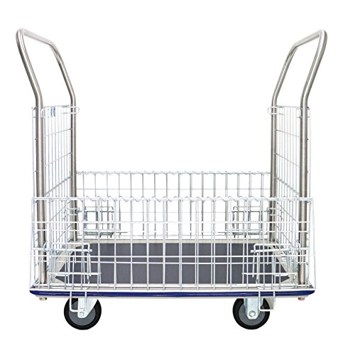 Carro de rejilla T-EQUIP GW-213, paragolpes, largo x ancho x alto: 960 mm x 610 mm x 1000 mm, capacidad de carga de 370 kg, acero inoxidable / azul