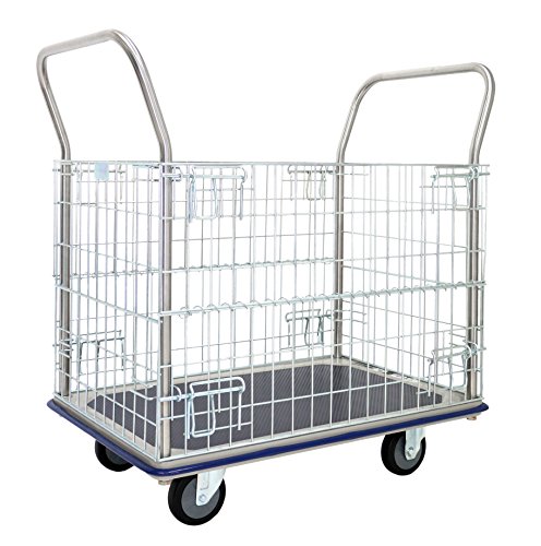 Carro de rejilla T-EQUIP GW-213, paragolpes, largo x ancho x alto: 960 mm x 610 mm x 1000 mm, capacidad de carga de 370 kg, acero inoxidable / azul