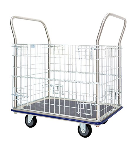 Carro de rejilla T-EQUIP GW-213, paragolpes, largo x ancho x alto: 960 mm x 610 mm x 1000 mm, capacidad de carga de 370 kg, acero inoxidable / azul