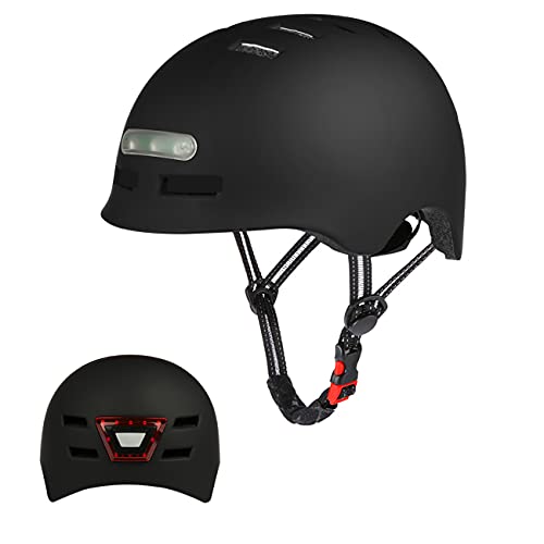 Casco de Bicicleta con LED Integrado y Casco de Ciclismo BMX Patin Casco Patinete Electrico Adulto con luz Trasera Ajustable Movilidad Urbana Bici Deporte CPSC y Certificado CE para Hombres y Mujeres