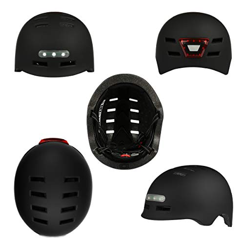 Casco de Bicicleta con LED Integrado y Casco de Ciclismo BMX Patin Casco Patinete Electrico Adulto con luz Trasera Ajustable Movilidad Urbana Bici Deporte CPSC y Certificado CE para Hombres y Mujeres