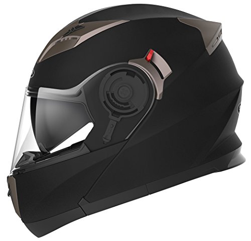 Casco Moto Modular ECE Homologado - YEMA YM-925 Casco de Moto Integral Scooter para Mujer Hombre Adultos con Doble Visera-Negro Mate-L