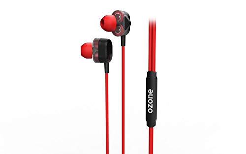 Cascos Gaming Ozone Dual FX - Auriculares con microfono in-Ear - 3 Tipos de tamaño, Cable Anti enredos, Controlador en Línea, Jack 3.5mm, Rojo y Negro