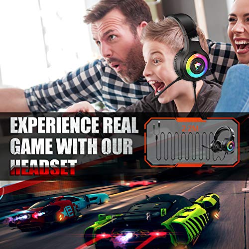 Cascos Gaming PS4,Cascos Gaming de Estéreo con Micrófono Cascos Gaming 3.5mm Jack con RGB LED Bass Surround y Cancelación de Ruido Auriculares Compatible con PC/Xbox One/PS5 (RGB)