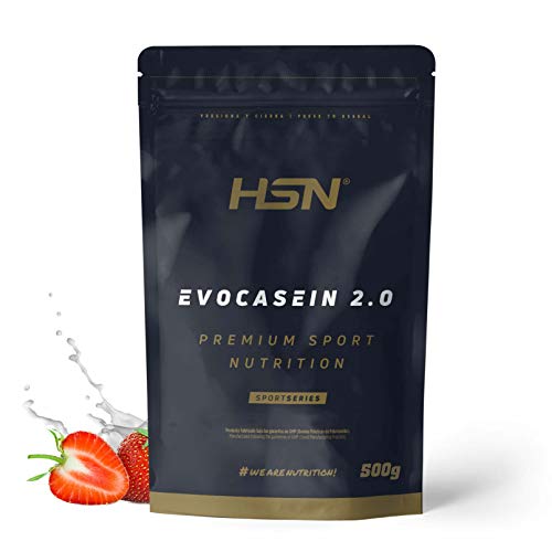 Caseína Micelar de HSN Evocasein 2.0 | Fresa 500 g = 17 Tomas por Envase | Proteína Lenta Digestión para Antes de Dormir | Recuperador Muscular Nocturno | No-GMO, Vegetariana, Sin Gluten