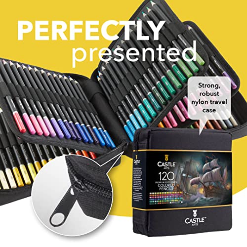 Castle Art Supplies Estuche con Cremallera 120 Lápices Colores | Minas Blandas de Colores para Artistas Experimentados, Profesionales e Ilustradores | Organizados en un Estuche Portátil con Cremallera