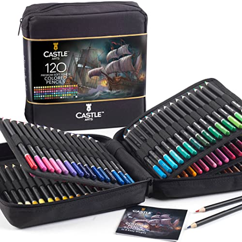 Castle Art Supplies Estuche con Cremallera 120 Lápices Colores | Minas Blandas de Colores para Artistas Experimentados, Profesionales e Ilustradores | Organizados en un Estuche Portátil con Cremallera