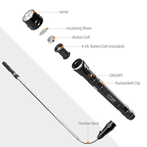 CCLIFE 7pcs herramienta de recogida elescópica magnética recoger Recogedor Magnético de Cuatro Garras Alargador Flexible con luz led