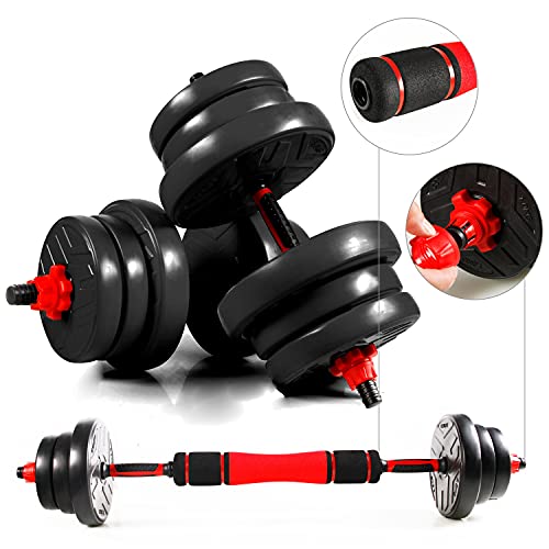 CCLIFE Mancuernas Ajustables con Pesas Barra y Discos 20 / 30 / 40KG Juego Pesas 2en1, Barra Conexion para Mancuernas Ajustable