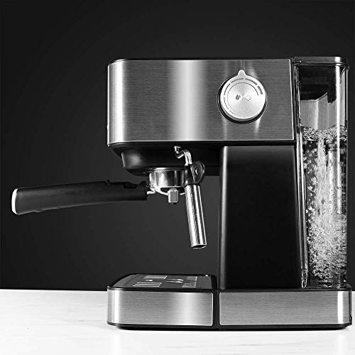 Cecotec Cafetera express Power Espresso 20 Matic. 850 W, 20 Bares, 1,5L, Brazo Doble Salida, Vaporizador, Superficie Calientatazas, Mandos Digitales, Acabados en Acero Inoxidable, Negro/Plata