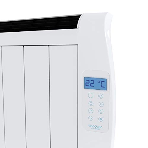 Cecotec Radiador Eléctrico Bajo Consumo ReadyWarm 1200 Thermal. 6 Elementos, 900 W, De pared o pie, 3 Modos, Temporizador, Mando a Distancia, Pantalla LED, Blanco