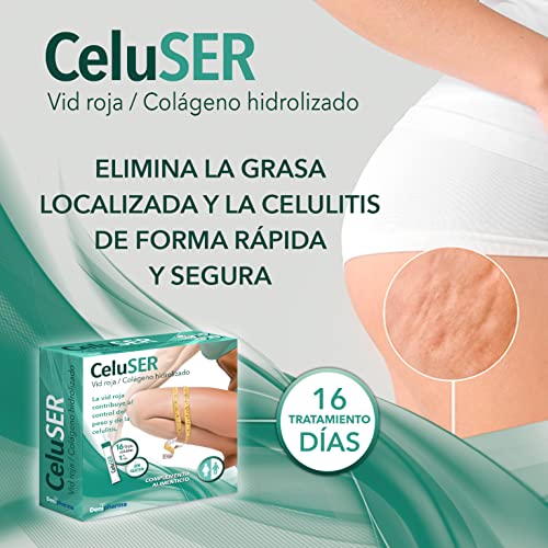 Celuser - 16 sticks - Anticelulítico - Elimina la celulitis, las estrías y la grasa localizada - Adelgazante con Vid Roja y Colágeno Hidrolizado - Caja 16 sobres - 1 al dia