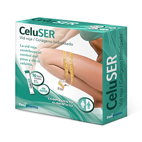 Celuser - 16 sticks - Anticelulítico - Elimina la celulitis, las estrías y la grasa localizada - Adelgazante con Vid Roja y Colágeno Hidrolizado - Caja 16 sobres - 1 al dia